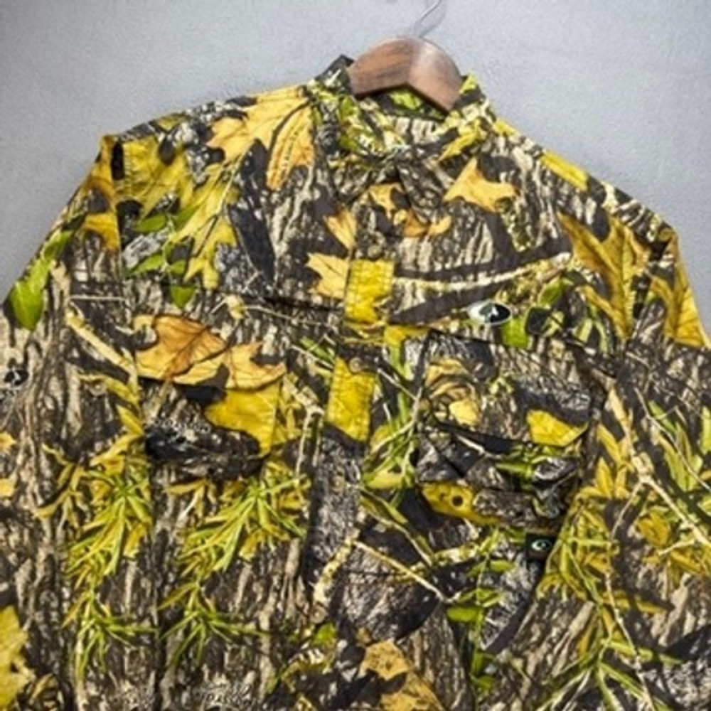 Mossy Oak Trekute Camo Fishing Hunting Shirt Regular‎ Medium Green Brown Vented